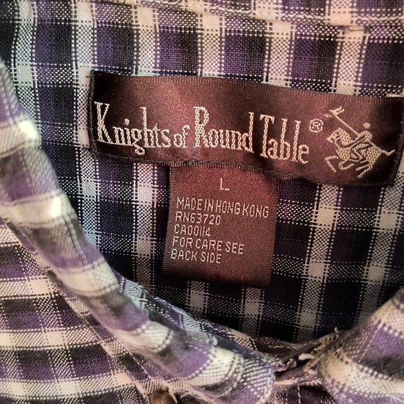 Knights of Round Table Plaid Gingham Flannel Long Sleeve Shirt Vintage - Picture 8 of 8